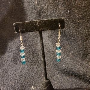 Teal and White Earrings